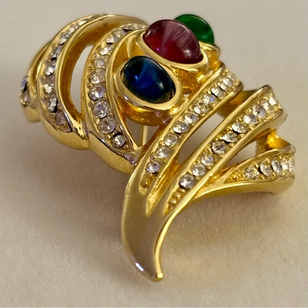 Christian Dior Brooch Rare Vintage 1980s Gripoix Openwork Leaf Brooch Pin Gold
